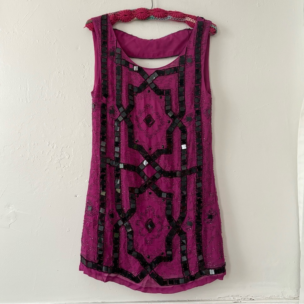 Free People Magenta Beaded Mini Dress
